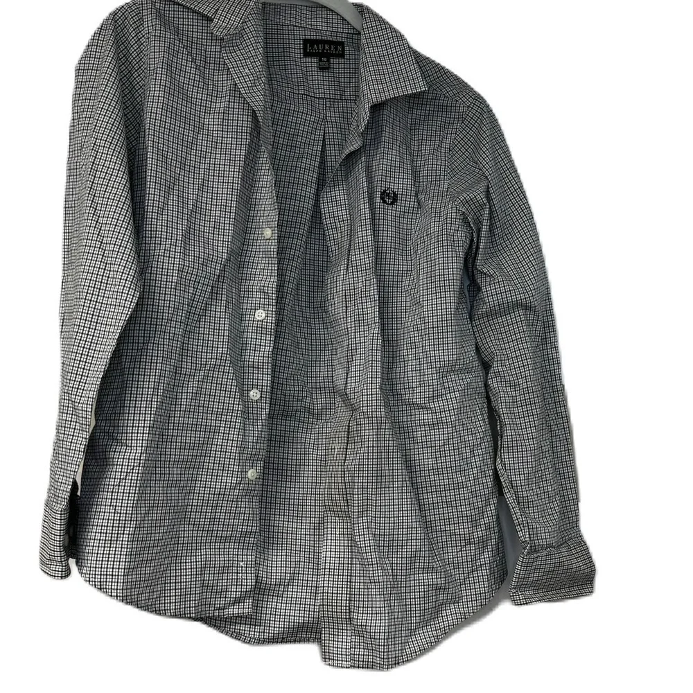Ralph Lauren boys sz 16 Hunter Green white button down checkered long sleeve top